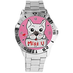 Bulldog Miss Your Fashion Dames Horloges Sport Horloge voor Mannen Casual Rvs Band Analoge Quartz Horloge, Zilver, armband