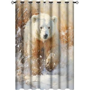 AEMYSKA Rustieke beer verduisterende gordijnen voor woonkamer abstract dier sneeuw boerderij raambehandeling thermisch geïsoleerde gordijnen voor slaapkamer 42x63 inch print doorvoertule gordijn
