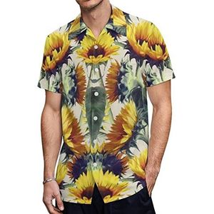 Zonnebloem Bloemen Heren Hawaiiaanse Shirts Korte Mouw Casual Shirt Button Down Vakantie Strand Shirts 4XL