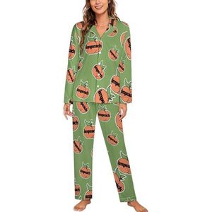 Impeach The Peach Dames Lange Mouw Button Down Nachtkleding Zachte Nachtkleding Lounge Pyjama Set XL