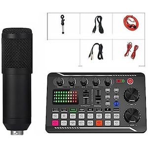 Geluidskaartset, Professionele DJ-audio-interfacemixer, draagbare ALLES-IN-ÉÉN podcast-productiestudio met XLR-microfoon for live streaming(Sound Card and Mic)