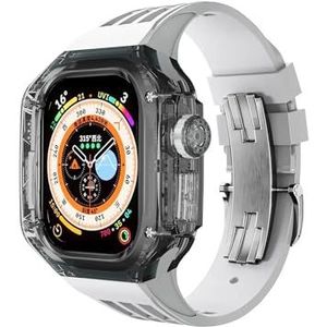INSTR Transparante luxe case band voor Apple Watch Ultra2 Ultra 49mm, horlogeband met roestvrijstalen gesp voor IWatch9 8 7 6 5 4 se(Color:White black,Size:For Ultra 49mm)