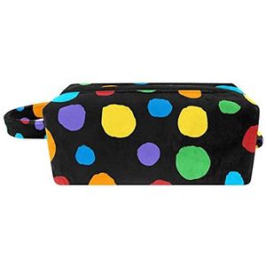 Opknoping cosmetische tas, kleurrijke stippen patroon met zwarte achtergrond toilettas voor vrouwen heren meisjes kinderen, draagbare make-up kleine tas, 8,2 x 3,1 x 3,5 inch