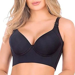 Fashion Deep Cup Bra Hides Back Fat, Women Deep Cup Bra Hide Back Fat Bra Full Back Coverage Bra (44B,Black)
