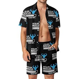 Installeer Muscle Please Wait Hawaiiaanse bijpassende set voor heren, 2-delige outfits, button-down shirts en shorts voor strandvakantie