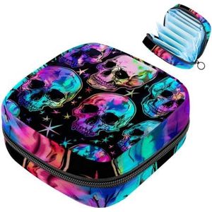 MUOOUM Maandverband Opbergtas, Kleur Skull Head Stars Menstruatie Cup Pouch, Draagbare Maandverband Pads Opbergzakken Vrouwelijke Menstruatie Eerste Menstruatie Tas voor Tiener Meisjes Vrouwen Dames