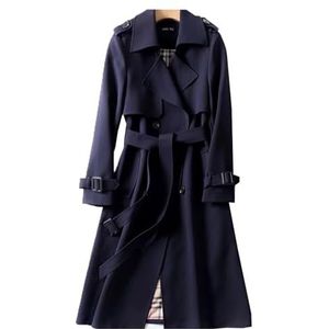 LAZIRO Herfst En Winter Vrouwen Polo Kraag Effen Kleur Trenchcoat Medium Lengte Mode Casual Over De Knie Jas, marineblauw, 4XL