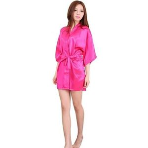 OZLCUA Satijnen Gewaad Vrouwen Zijde Satijn Korte Nacht Gewaad Effen Kimono Gewaad Mode Badjas Sexy Badjas Bruiloft Bruid Bruidsmeisje Gewaad Nachtkleding Badjas, Rosé, L