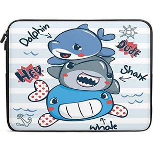 Cartoon Walvis Haai Dolfijn Gestreepte Laptop Case Sleeve Bag 13 inch Duurzaam Shockproof Beschermende Computer Draagtas Aktetas