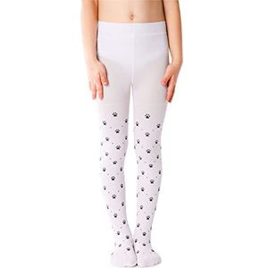 NOQ Dunne panty voor kinderen, met mooie opdruk, voor meisjes, met patroon, 40 denier, voor dansceremonie, casual, pav pav bianco, 134/140 cm