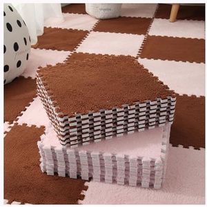 Zeyeo 30 Stuks 30 Cm Pluche In Elkaar Grijpende Vierkante Schuimrubberen Vloermatten - Rand - Geschikt Voor Slaapkamer En Woonkamer(Pink+Dark Brown)