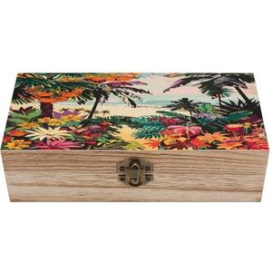 JTKBNVM Tropische Bloemen Patroon Houten Opbergdoos Houten Doos Met Scharnierend Deksel Houten Sieraden Doos Memory Box Houten Dozen Voor Opslag Kleine Houten Doos Houten Dozen Voor Decor