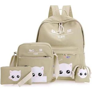 Gyios Backpack 4 Set School Bags Child School Backpacks For Teenager Girls Cute Cat Cartoon Backpack Kids Bag Canvas Schoolbag-c