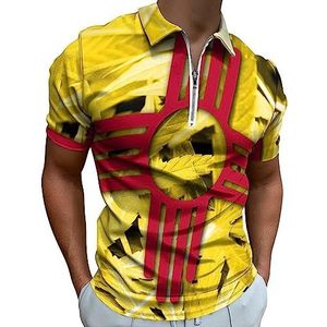 New Mexico staat vlag op wiet poloshirt voor mannen casual rits kraag T-shirts golf tops slim fit