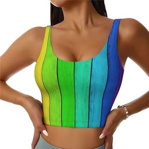 EdWal Regenboog Gekleurde Hout Achtergrond Print Sport BH's voor Vrouwen Naadloze Sport BH, Draadloze Gewatteerde Workout Yoga Gym Fitness BH, Zwart, XXL