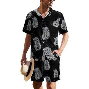 Black Cat Art Hawaiiaanse pak voor heren, set van 2 stuks, strandoutfit, shirt en korte broek, bijpassende set