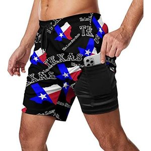 Texas, The Lone Star State Zwembroek voor heren, sneldrogend, 2-in-1 strandsportbroek met compressieliner en zak