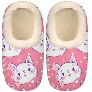 GeMeFv Schattige kattenhuispantoffels voor vrouwen/mannen, antislip huisslippers, sokken, pluche gevoerde pantoffels schoenen voor jongens meisjes tieners binnen slaapkamer (roze cartoon), Leuke kat,