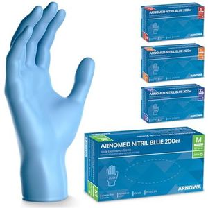 ARNOMED wegwerphandschoenen blauw, wegwerphandschoenen M, nitril handschoenen met 200 stuks per doos, poedervrij, latexvrije rubber handschoenen, verkrijgbaar in S, M, L & XL