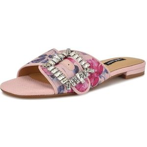 Nine West Laniey Platte sandaal voor dames, Roze Mystic Garden Print Multi 680, 35.5 EU