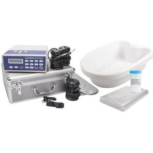 Detox Ion Cleanser Galvano set in ALU servicekoffer voetelektrolyse/voetenbad. Complete set met spoelen, badkuip, zout en beschermers.