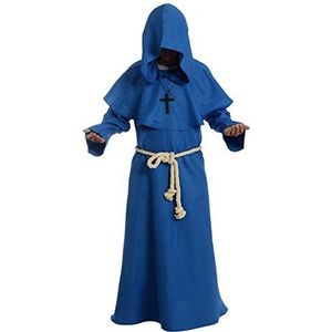 BLESSUME Monnik Kostuum Middeleeuwse Priester Hood Robe Fancy Dress (blauw, L)