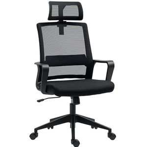 HOMCOM Bureaustoel, ergonomische bureaustoel met armleuning, verstelbare hoofdsteun, in hoogte verstelbare mesh, draaistoel met kantelfunctie, zwart