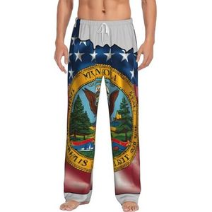 KJGvbn Abstracte Minnesota staat vlag kaart print heren bodems pyjama broek, zachte loungewear pyjama slaapbroek met zakken, lichtgewicht nachtkleding voor comfortabele slaap, Wit, S
