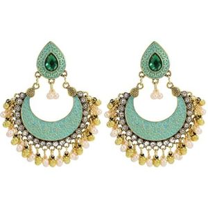 Vintage kleurrijke acryl kralen kwast drop oorbellen Gypsy Tribal Turkse etnische jurk Indiase oor sieraden (Color : green)