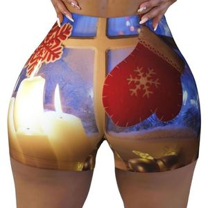 ELRoal Dames sport elastische shorts Merry Christmas Party Printing vrouwen workout shorts ademend en sneldrogend yoga shorts, Zwart, XL-3XL Short