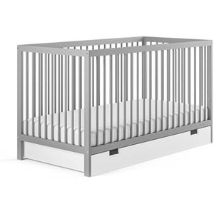 Kids Collective Babybed met lade, kinderbed, ledikant, 60 x 120 cm en 70 x 140 cm, in hoogte verstelbaar en uitneembare sporten, 60 x 120 cm, beukenhout, grijs, zeer stabiel, Made in Europe