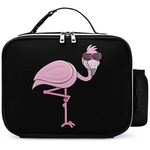 Leuke Zonnebril Flamingo Afneembare Maaltijd Pack Herbruikbare Lederen Lunch Box Container Draagbare Lunch Bag