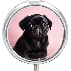 Draagbare Pillendoos Pil Case Leuke Zwarte Pug Reizen Pillendoos Kleine Pil Case Dagelijkse Pil Container Pil Organizer Pocket Geneeskunde Doos Leuke Pil Case