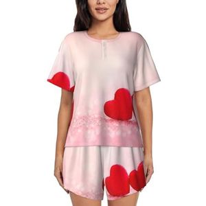 RIVETECH Rood hart roze glitter print dames korte pyjama sets korte sets, pyjama sets pyjama lounge shorts set, Zwart, S
