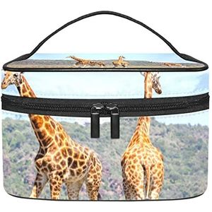 Giraffes make-up organizer tas, reismake-up tas organizer case draagbare cosmetische tas voor vrouwen en meisjes toiletartikelen, Meerkleurig, 22.5x15x13.8cm/8.9x5.9x5.4in