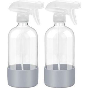 WANGZEYU Spuitflessen 1/2 stuks 500 ml glazen spuitflessen met siliconen hoes lege doorzichtige fles set gezichtscrème haarverzorging spuitfles (grijs X 2)