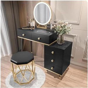 Kaptafel Led Spiegel Make-up Vanity Set Met Zijkast Kaptafel Gedempte Kruk Thuis Nachtkastje Vanity Bureau