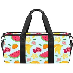 Sushi-patroon reistas sporttas met rugzak draagtas gymtas voor mannen en vrouwen, Kleurrijk tropisch fruit patroon, 45 x 23 x 23 cm / 17.7 x 9 x 9 inch