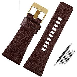 YingYou Echt Lederen Horlogeband Compatibel Met Diesel DZ7396DZ1206 DZ1399 DZ1405 Horlogeband Litchi Grain 22 24 26 27 28 30 32 34mm Band Armband(Color:Brown gold clasp,Size:32mm)