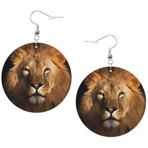 OPSREY Afrikaanse dier leeuw gedrukt Vrouwen lederen oorbellen ronde oorbellen lichtgewicht bengelen oorbellen, Eén maat, Kunstleer