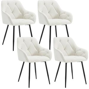 WOLTU EZS02cm-2 Eetkamerstoelen, 4-delige set, keukenstoel, stoel voor woonkamer, ergonomische stoel, armleuning, gestoffeerde stoel, zitting van fluweel, metalen poten, crème