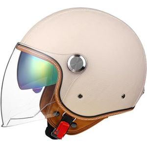 Open Face Motorhelm, 3/4 Retro Klassieke Bromfiets Helm met Vizier voor Volwassenen Vrouwen Mannen, Jeugd Vrouwen Half face ATV Helm voor Fiets Bromfiets Cruiser 03,L
