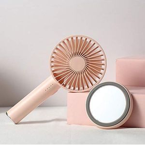Dkee make-upspiegel Creative New Fan make-up spiegel Handheld Silent Fan Five-speed aanpassing Portable Outdoor Beauty Mirror Mirror Twee Gele Models Pink (Color : Pink)
