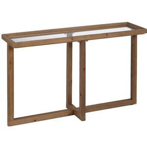 LOLAhome Consoletafel van natuurlijk hout en gehard glas, 120 x 33 x 75 cm
