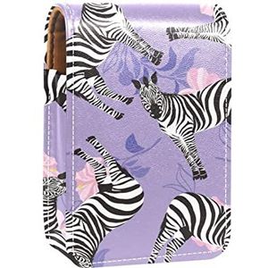 Gepersonaliseerde Lipstick Case Draagbare Make-up Tas Cosmetische Pouch Lippenstift Houder Make-up Organizer Zebra Dier Patroon Paars, Meerkleurig, 9.5x2x7 cm/3.7x0.8x2.7 in