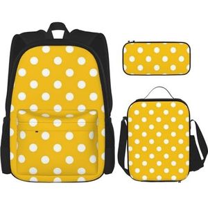 YsoLda Rugzakset, schooltas boekentas rugzak 3-delige set met lunchtas etui, gele stip, zoals afgebeeld, Eén maat