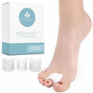 Mind Bodhi teenslippers 4-pack (klein en groot) om de grote teen te kussen en te voorkomen dat deze naar binnen drijft (teenafstandhouders teenspreider teenstijltang eeltknobbels corrector