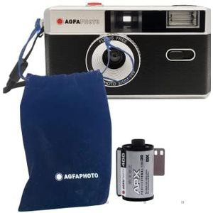 AgfaPhoto analoge 35mm fotocamera Black Set (B+W film + batterij)