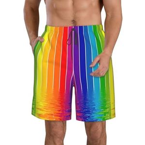 PHTZEZFC Regenboog gestreepte print strandshorts voor heren, zomershorts met sneldrogende technologie, licht en casual, Wit, S
