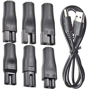 5 V scheerapparaat-oplader, netsnoer, USB-adapterset voor een groot aantal elektrische tondeuses, baardtrimmer, scheerapparaten, schoonheidstoestellen, elektrische clippers, luchtreinigers, 7-delig